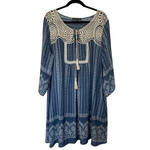 Printed Love Delirious Denim 2X Cottagecore Bohemian Shift Dress Flowy Western